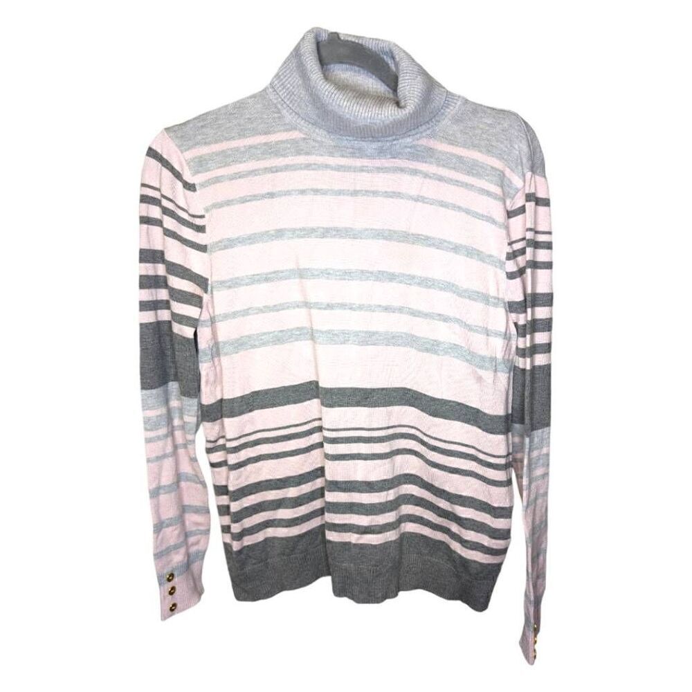 Joseph A | Striped Ribbed Turtleneck Sweater Top Petite Large